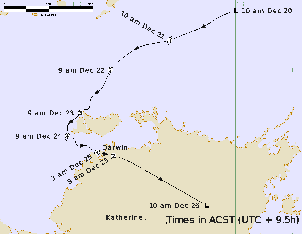 Cyclone tracy track map